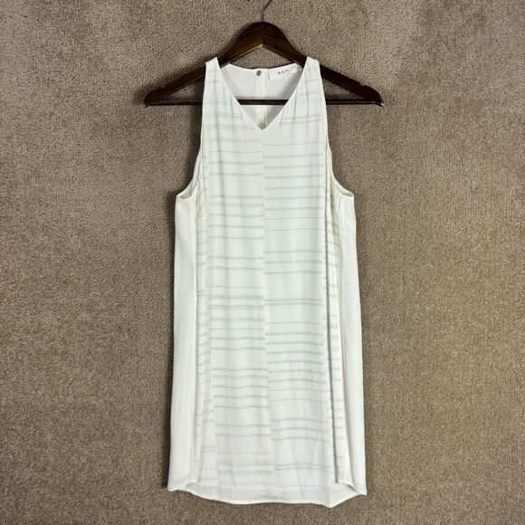 A.L.C. Dresses & Skirts - A.L.C. Gigi Shift Dress Womens 8 White Tonal Beaded Sleeveless V Neck Crepe Mini
